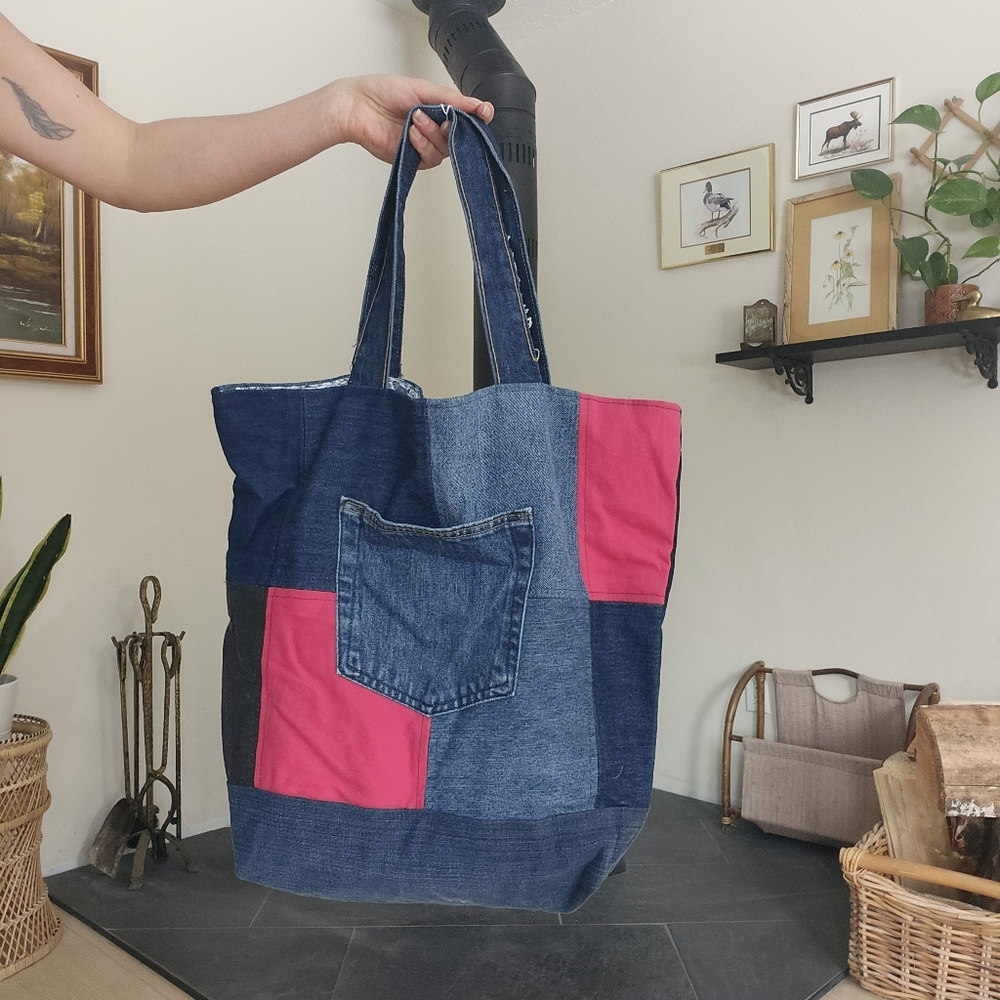 Denim patchwork tote bag - Picture 4 of 10